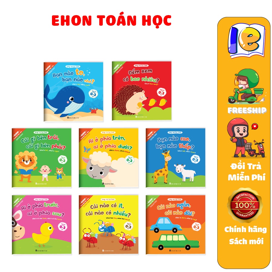 Sách - Combo 8 cuốn Ehon Toán Học Đầu Đời Cùng Con Học Toán - Song Ngữ Việt Anh Cho Bé 0-3 Tuổi