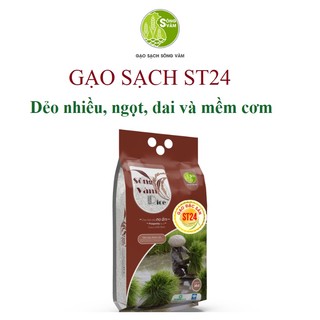 Gạo sạch ST24 Sông Vàm Rice dẻo nhiều, ngọt, dai và mềm cơm, gạo đặc sản túi 5kg