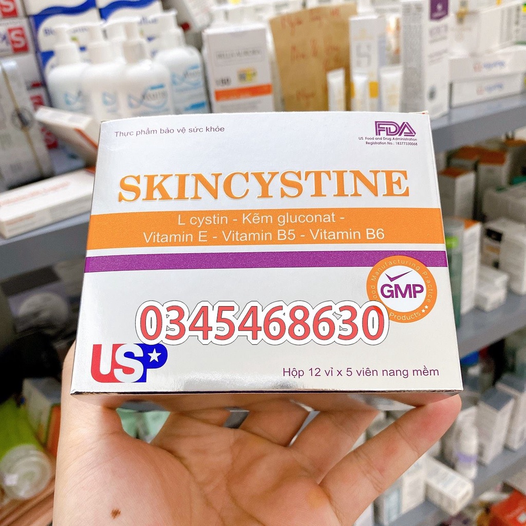 Viên uống giảm mụn, giảm nám, tàn nhang US Pharma SKINCYSTIN - hộp 60 viên Skincystine