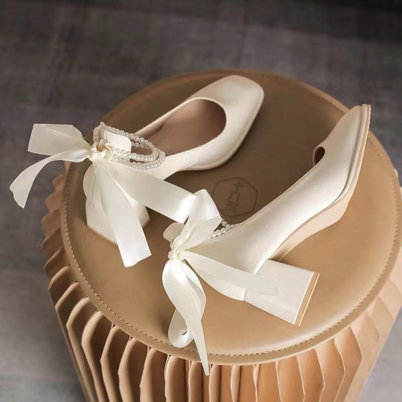 Giày cao gót cưới buộc dây 5cm