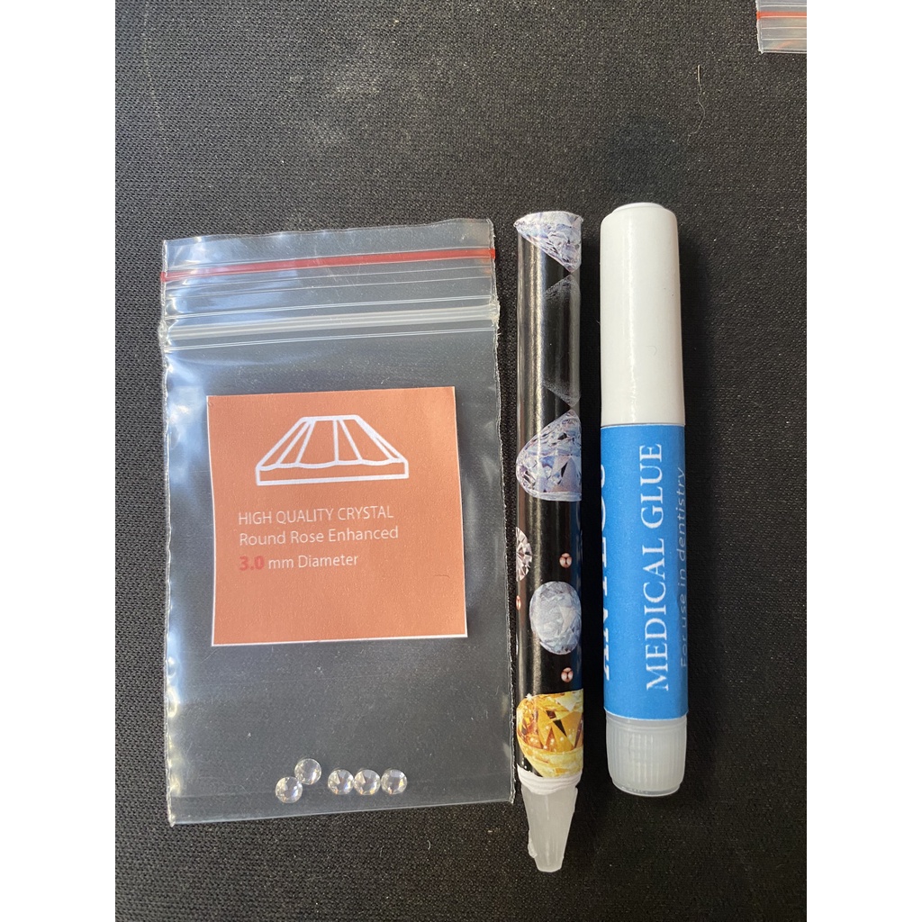 Combo: 5 VIÊN Đá đính răng CHÂN BẰNG + 1 Keo đính + 1 Bút đính