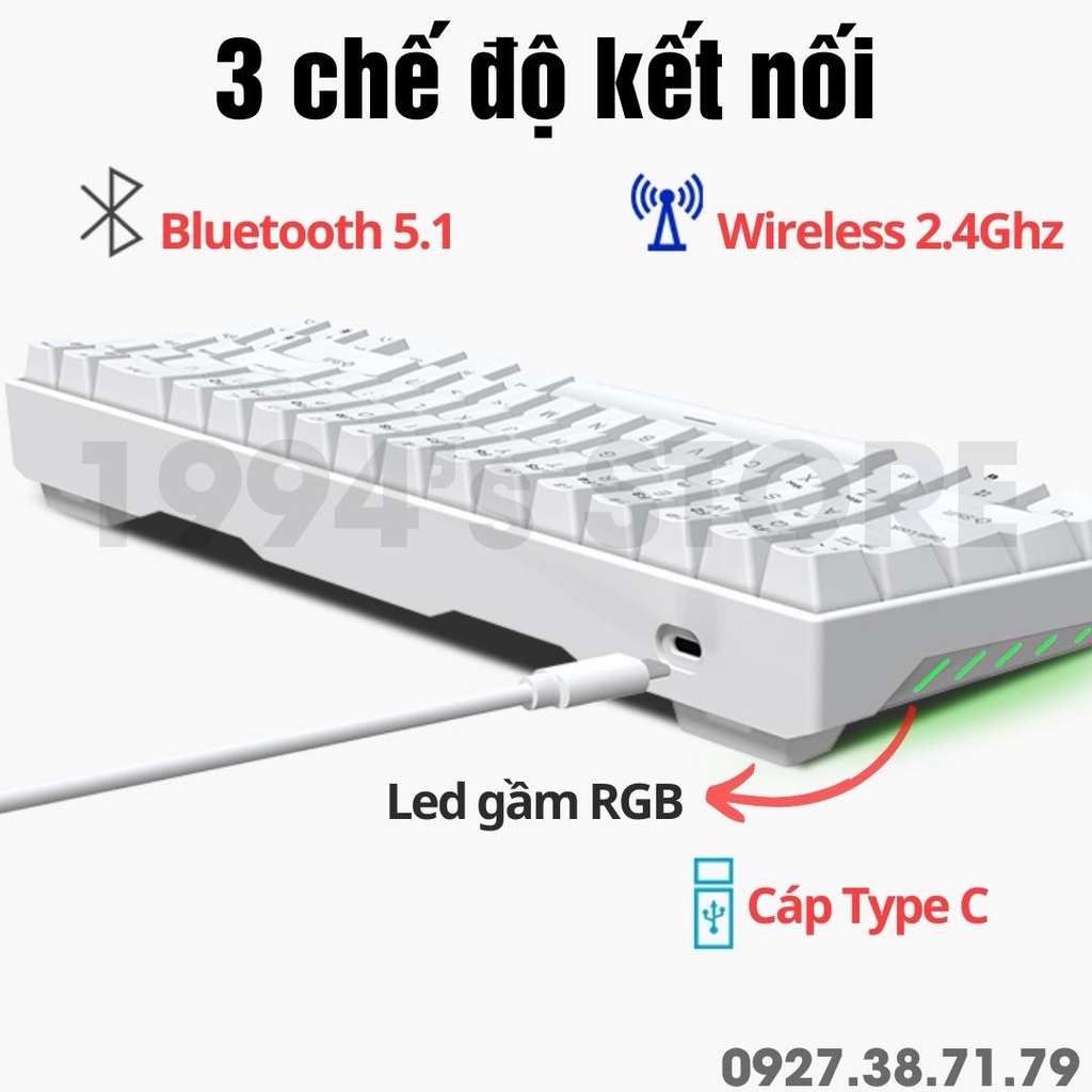 ND71 HOTSWAP - Bàn phím cơ không dây ND71 Ver.4 - Bluetooth 5.1 - Wireless 2.4Ghz - Phần mềm Custom bàn phím và Led RGB