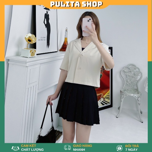 Áo vest croptop nữ ngắn tay - áo blazer 1 lớp ống tay lửng kiểu dáng croptop.