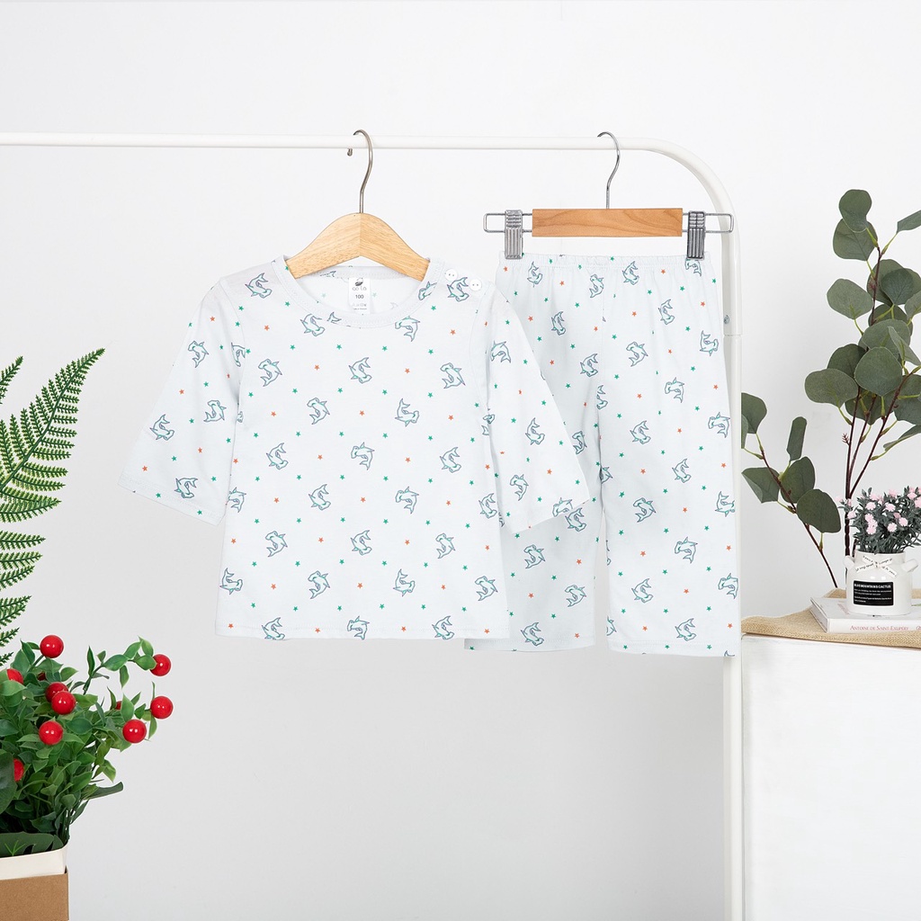 Bộ lửng bé trai thun cotton, đồ bộ bé trai mặc ngủ Áo Lá Homewear A033