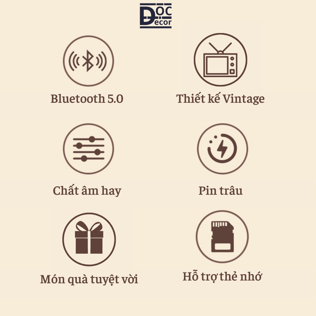 Loa Bluetooth mini DW02 Vintage Retro âm thanh 3D, Decor phòng ngủ, Quà tặng