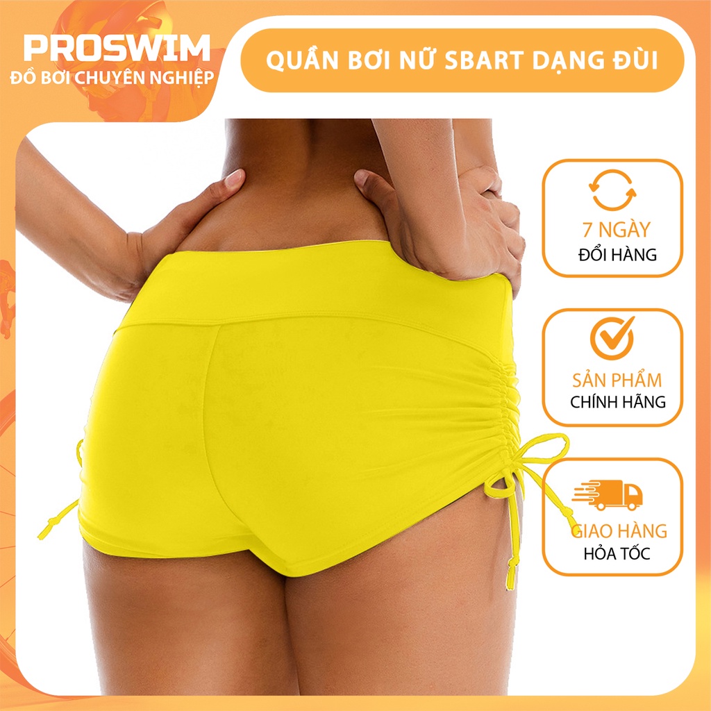 Quần Bơi Nữ Dạng Đùi SBART Co Giãn 4 Chiều Chống Nắng Chống UV Màu Vàng Có Dây Rút Có Dây Cột 2 Bên
