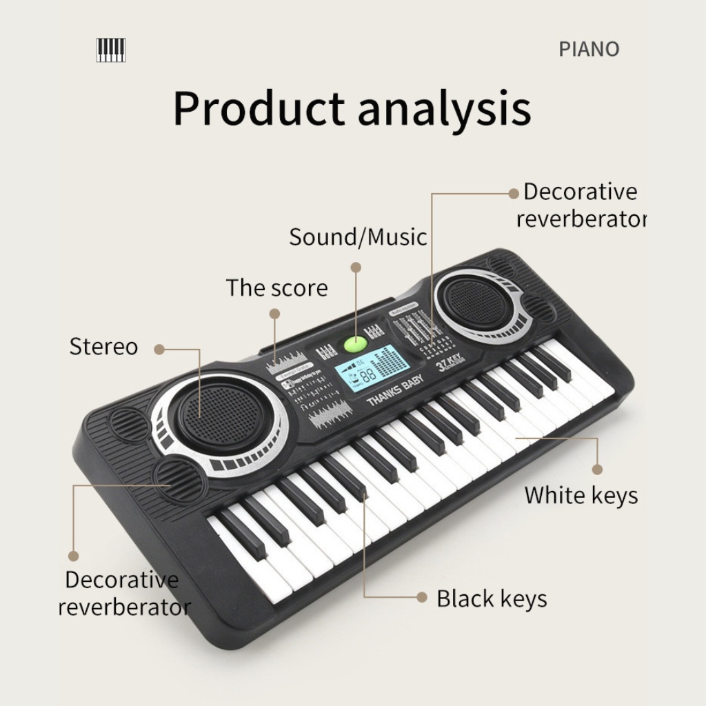 Đàn piano điện tử 61 phím cho bé, thiết kế đầy đủ tính năng, đi kèm micro và dây nguồn