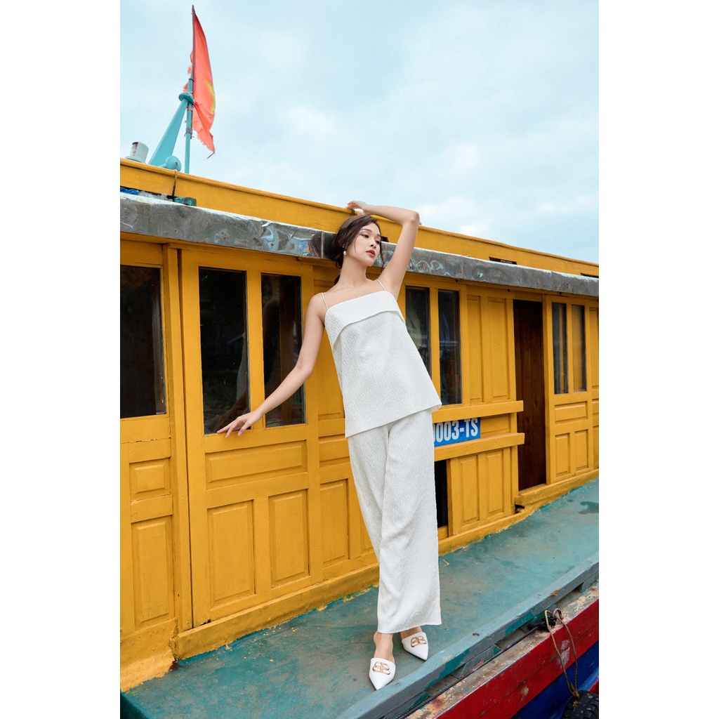 JM Dress Desgin - Áo hai dây peplum đột chỉ Trắng 2R01.2302WF