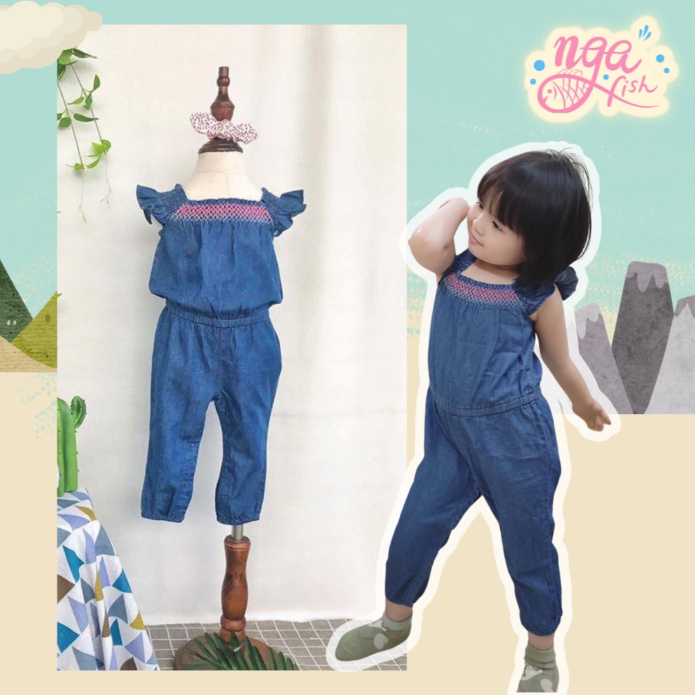 Jumpsuit Place denim cổ thêu