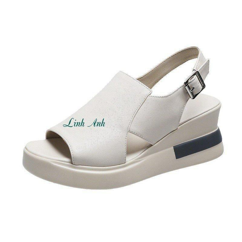 Giày sandal nữ đế xuồng 7cm quai hậu cài chất da siêu mềm mại hàng hottrend