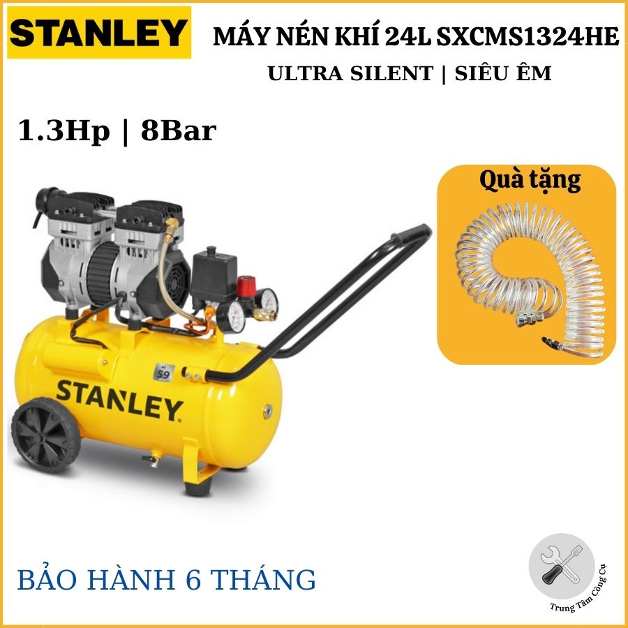 Máy nén khí không dầu 24L Stanley SXCMS1324HE công suất 1.3HP lưu lượng 150L/M- Hàng chính hãng
