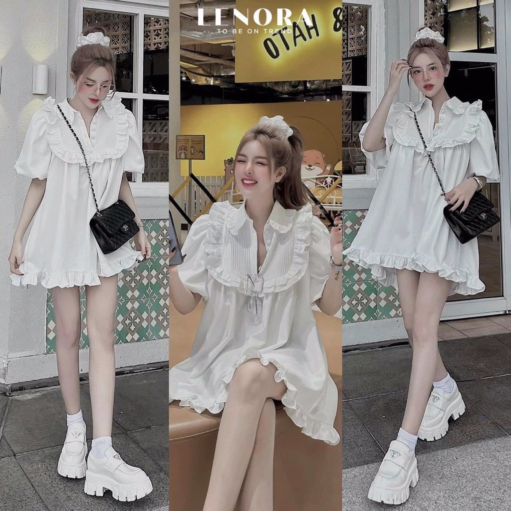 Váy babydoll nữ đầm tiểu thư L66 thiết kế tay phồng cổ bèo tiểu thưV24 mẹ bầu bon chen