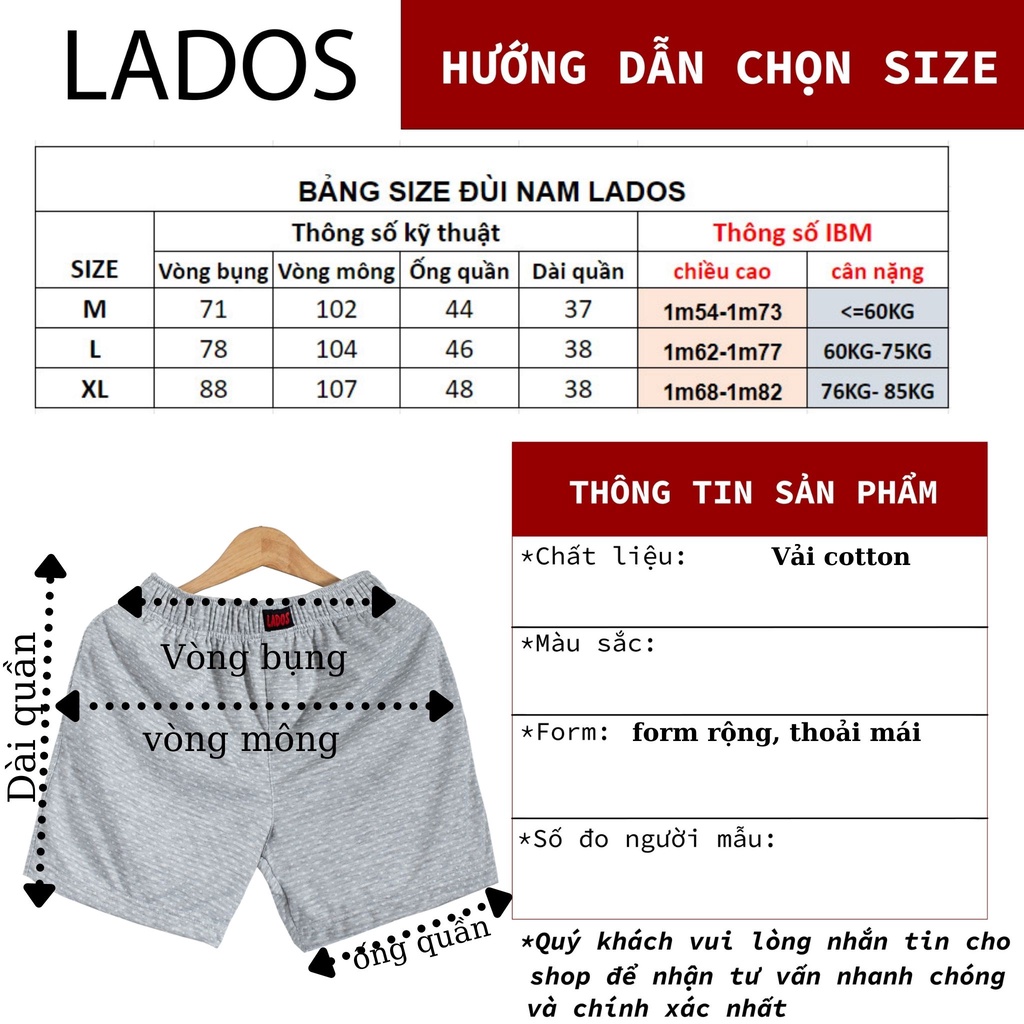 Quần Đùi Thun Nam Mặc Nhà không túi Lados 4076 - Chất vải mềm mịn, thoáng mát | BigBuy360 - bigbuy360.vn