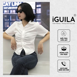 Áo sơ mi nữ cổ polo croptop cách điệu, Áo polo sơ mi nữ xẻ dưới siêu cá tính, phong cách trẻ trung Hàn Quốc, SOMIT16
