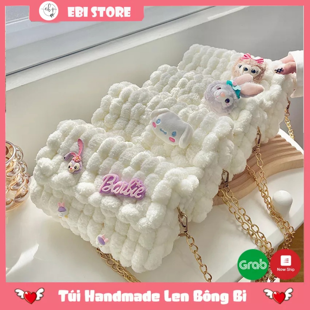 Túi Xách Tự Đan, Set Nguyên Liệu Làm Túi Bằng Len Bông Bi Mềm Mịn Form Nhỏ, Quà Tặng Bạn Gái Đầy Ý Nghĩa