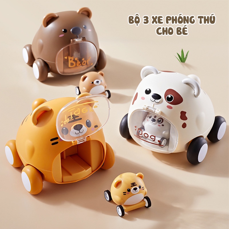 Đồ chơi cho bé Xe phóng thú siêu cute ô tô đồ chơi trẻ em xe chạy đà gấu mẹ bồng gấu con