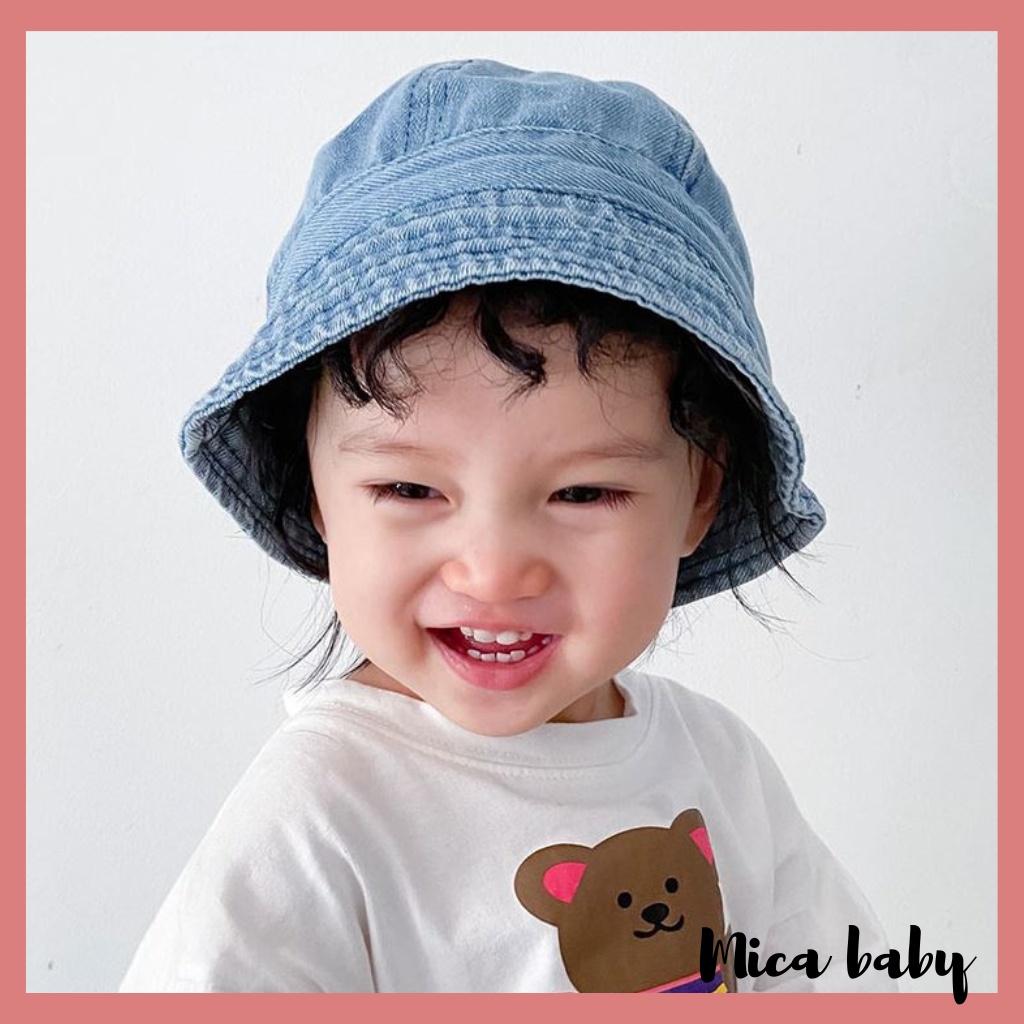 Mũ bucket trẻ em chất vải bò xanh kiểu dáng Hàn Quốc đáng yêu cho bé MH223 Mica baby