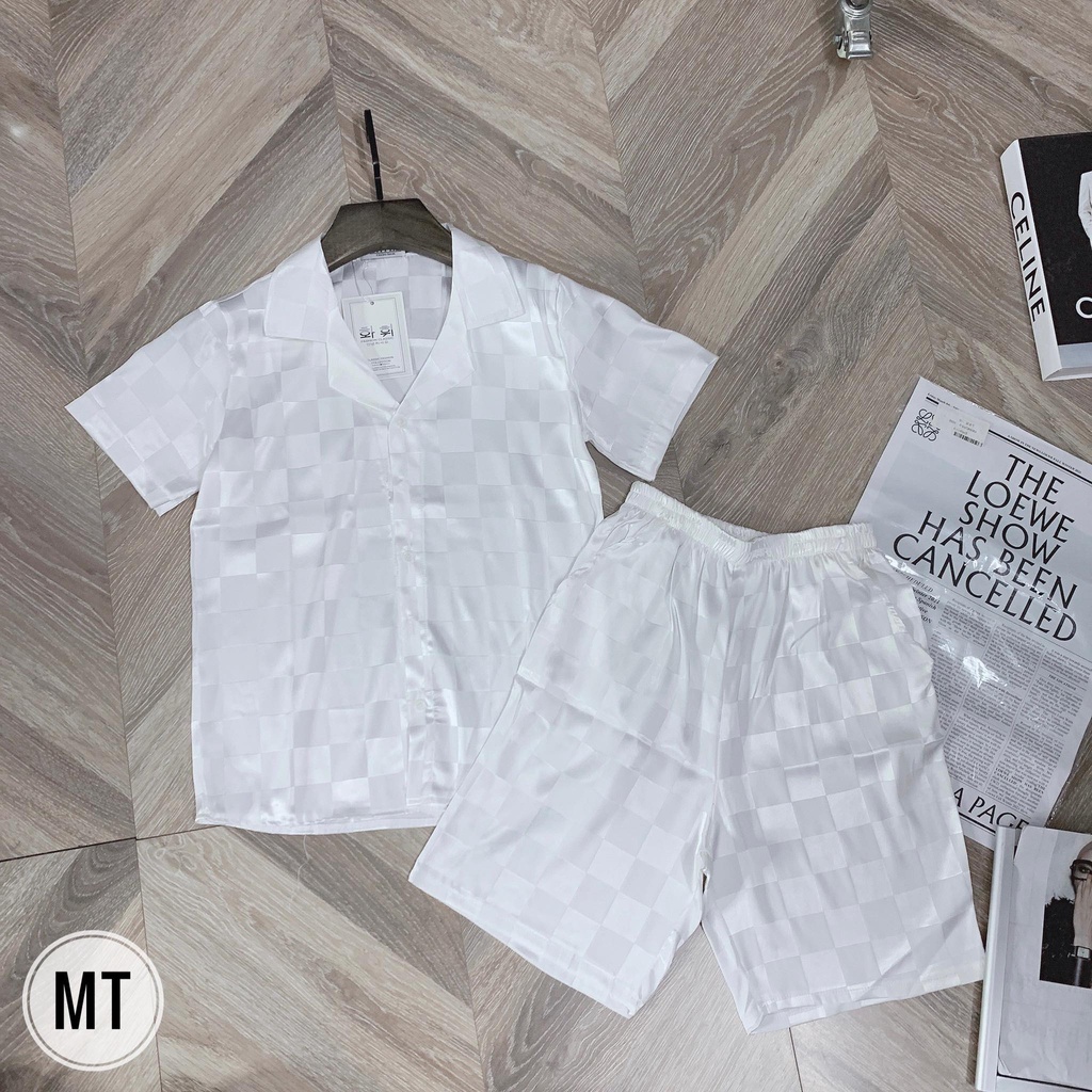 Bộ Pyjama Lụa Cộc Tay Phù Hợp Cả Nam Và Nữ, Bộ Đồ Ngủ Cộc Tay Chất Lụa Gấm Cực Đẹp