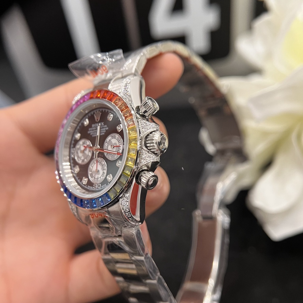 Đồng hồ Nam Rolex dây kim loại đá màu máy nhật dòng cơ Automatic vỏ đá trắng size 41mm