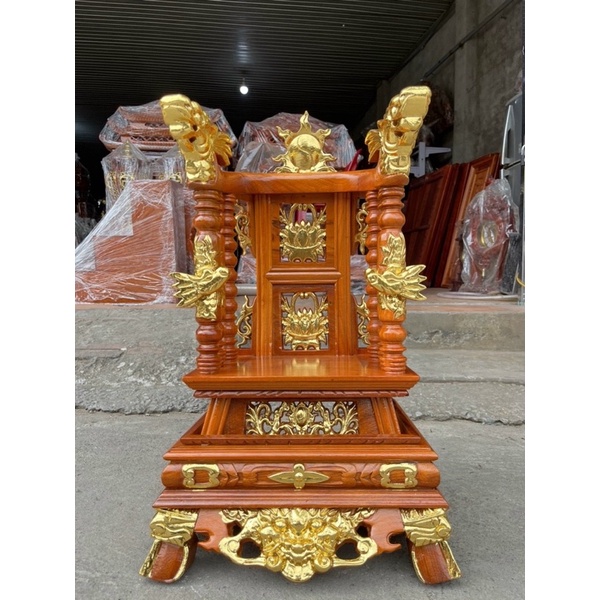 Ngai Thờ Gia Tiên Song Long Gỗ Hương Cao 67cm
