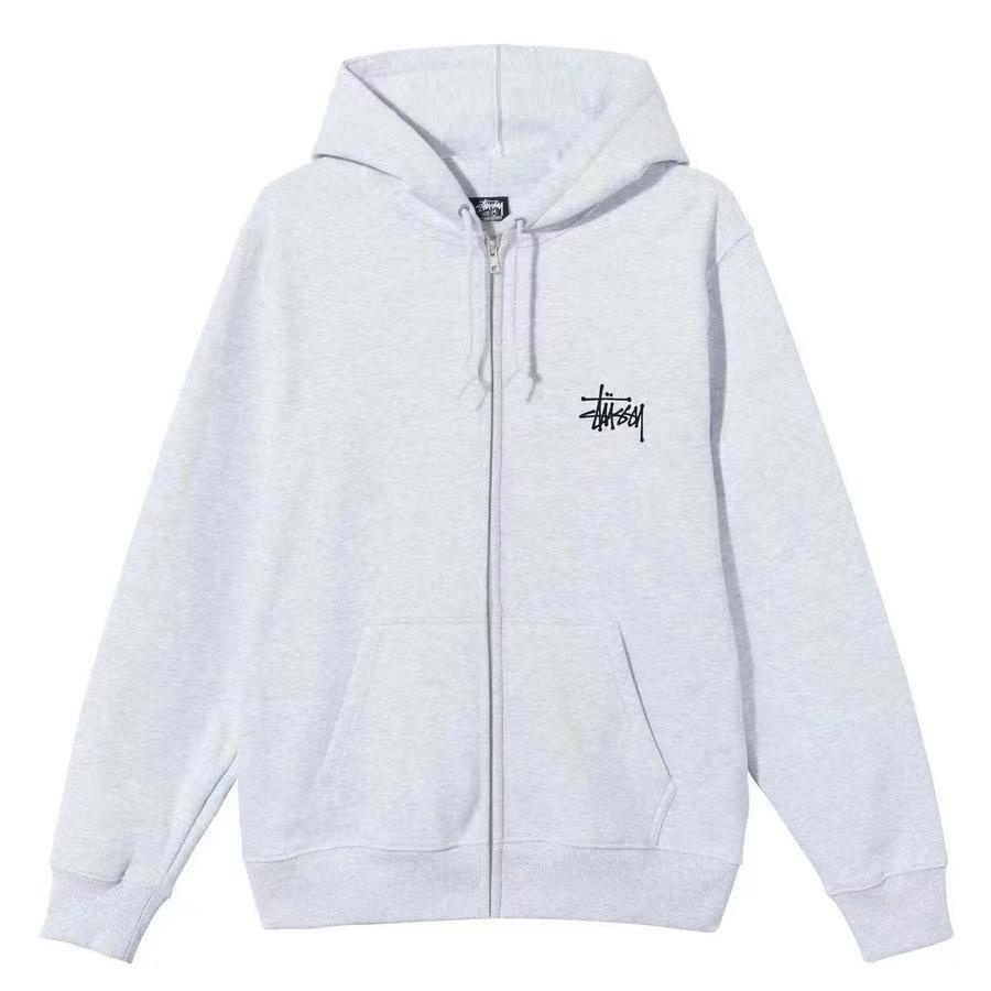 stussy cổ điển thêu logo dây kéo trùm đầu bảo vệ đồng phục mùa xuân