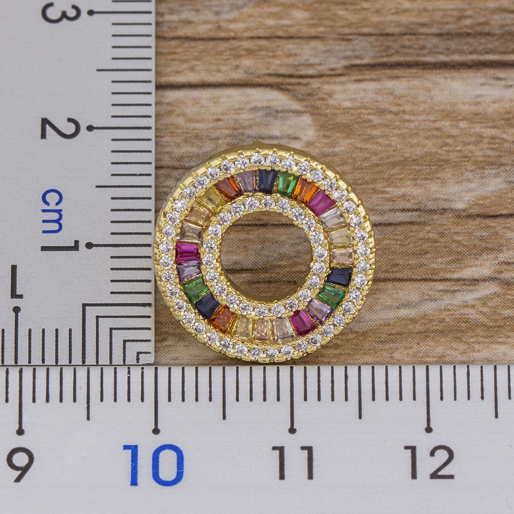 Khuyên Tai Tròn Đính Đá Zircon Màu Sắc Cầu Vồng Sang Trọng Dành Cho Nữ