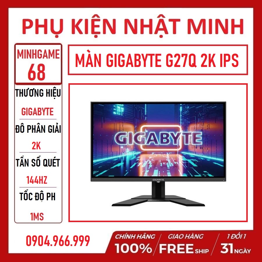 Màn hình 2k gigabyte G27Q siêu phẩm màn hình 2k - IPS - 144hz hàng chính hãng TLC phân phối bảo hành 36 tháng