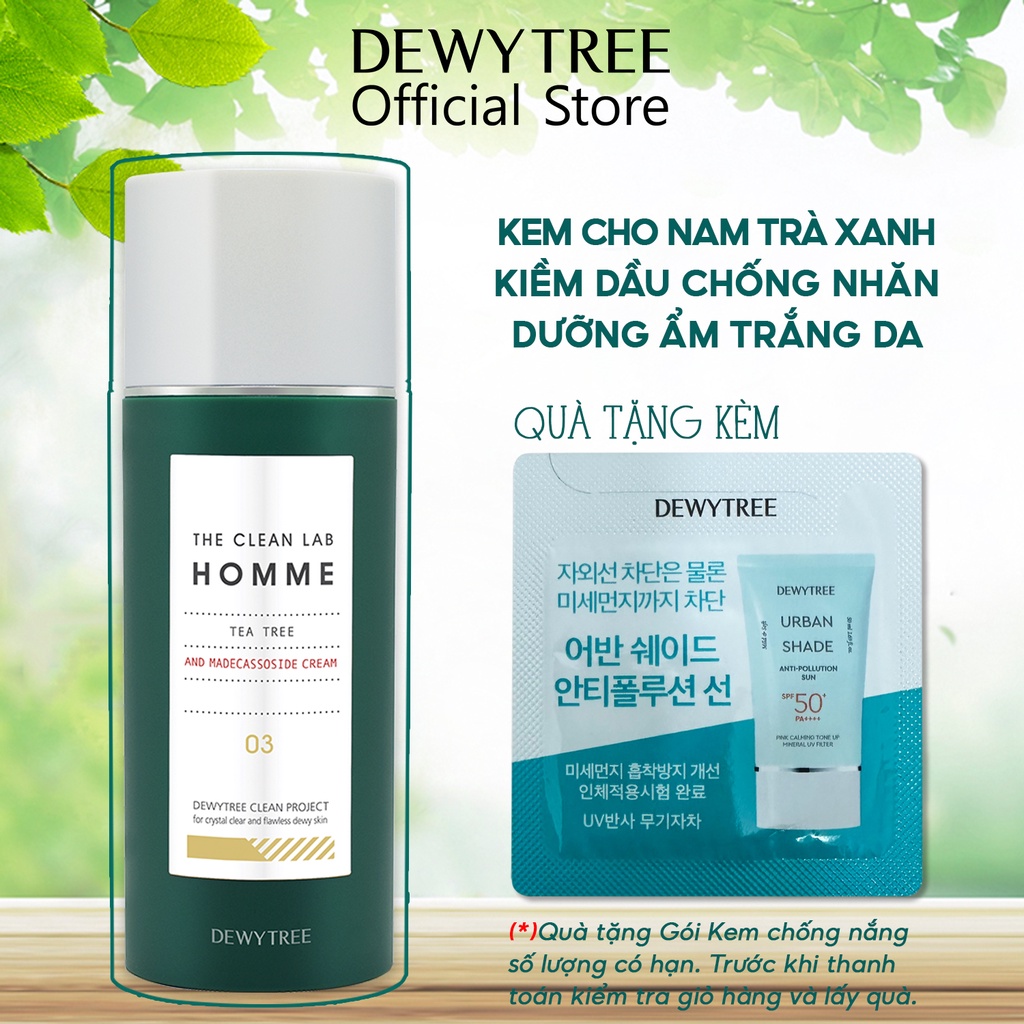 Kem Dưỡng Ẩm Trắng Da Trà Xanh Cho Nam Kiềm Dầu Chống Lão Hóa Dewytree The Clean Lab Homme Tea Tree Cream 100ml
