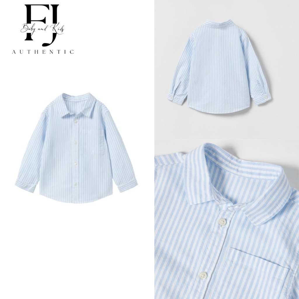 Áo sơ mi bé trai chính hãng Zara, áo sơ kẻ xanh cho bé 1-10 tuổi