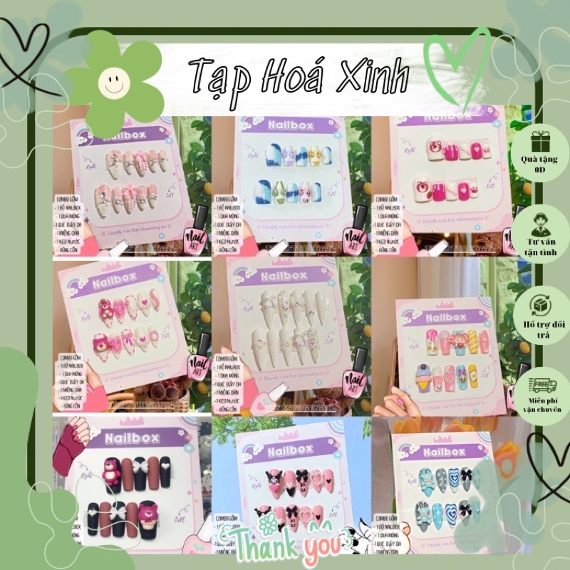 1bộ nailbox giá rẻ hàng ngẫu nhiên shop thiết kế có gắn charm( có tặng keo dũa)