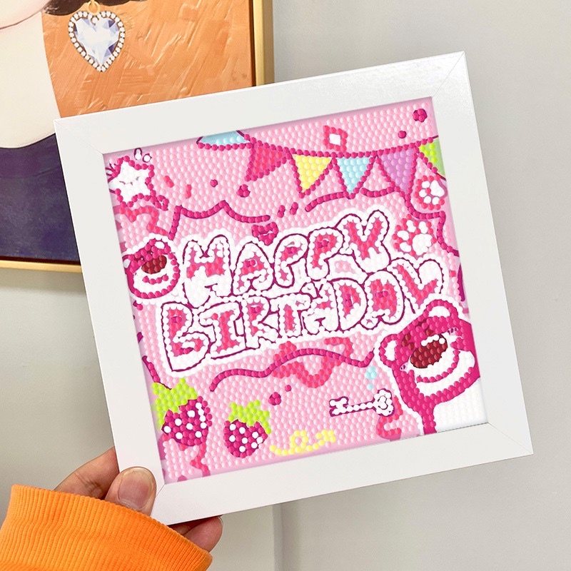 Bộ tranh đính đá 5D tự làm DIY hoạt hình Sanrio Kuromi Cinnamoroll Gấu dâu Losto Kitty chúc mừng sinh nhật