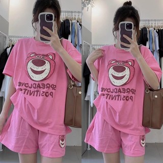 Set bộ áo quần gấu hồng cute dáng suông