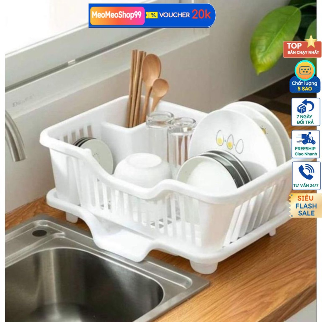Giá bát nhựa giá thoát nước giá bộ đồ ăn giá thoát nước . Giá kệ úp chén có ống đũa đa năng kèm khay hứng thoát nước
