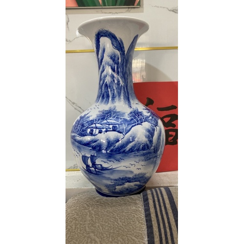 Bình hút lộc chiêu Tài Lọ hoa dáng củ tỏi sứ Bát Tràng men lam cổ vẽ tích xưa cao 46 48 51 cm