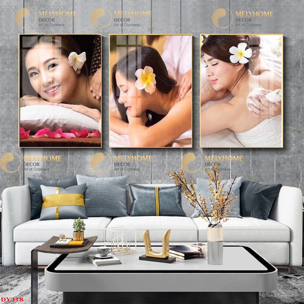 Bộ 3 Tranh Treo Tường Khung Gỗ Thông Vải Canvas Cao Cấp Trang Trí Spa Salon Thẩm Mỹ Viện Phun Xăm Môi Chân Mày- MELYHOME