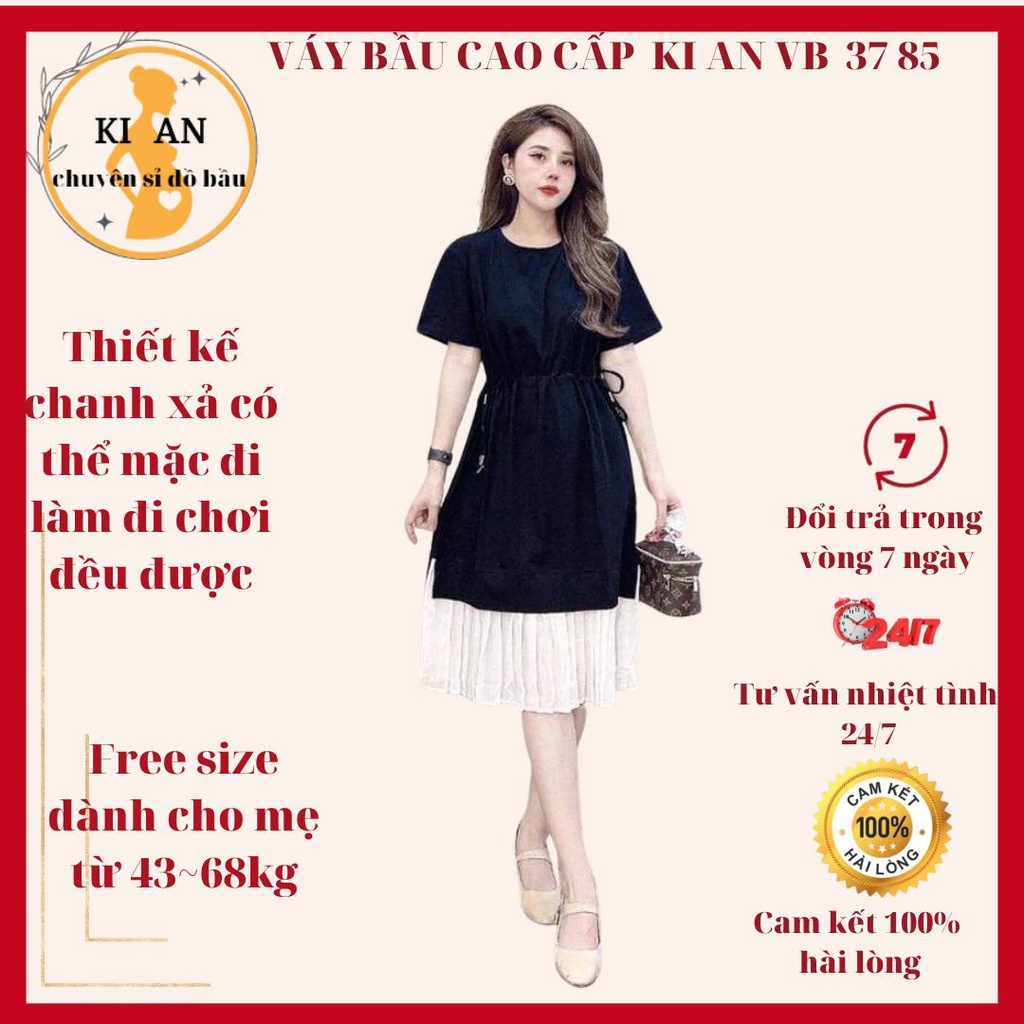 Váy bầu cao cấp chun rút eochất cotton nhập khẩu siêu mátFreesize 43~68-VB57