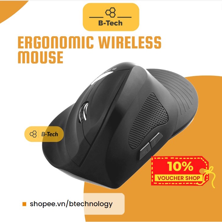 Chuột công thái học không dây - ergonomic wireless E330 đen, êm, bền, hạn chế bệnh văn phòng 2.4G - B-Tech, BTech