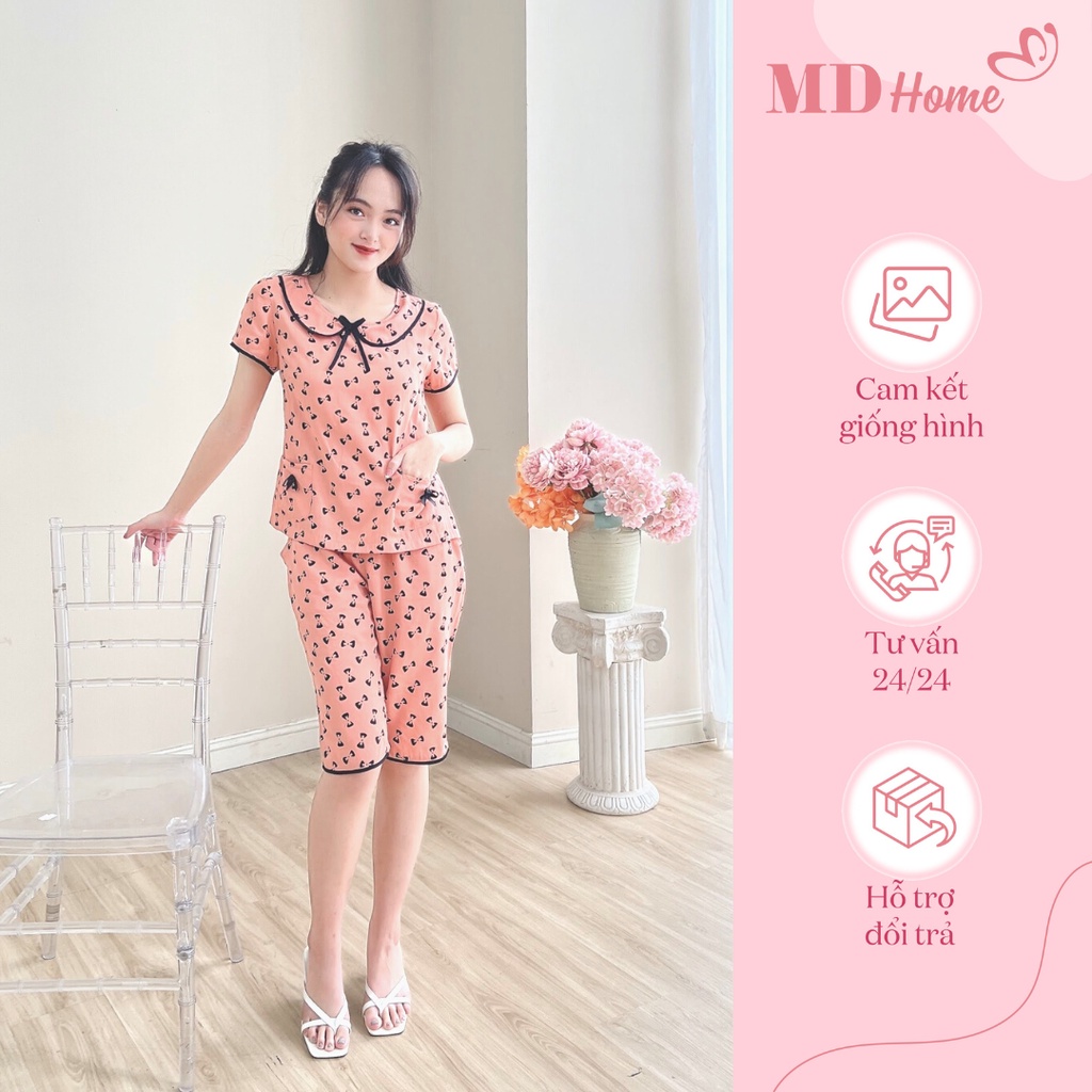 Đồ bộ cổ sen viền tay ngắn, vải boi mềm không nhăn 265 - MD Home