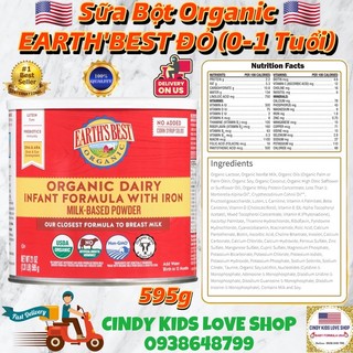 Sữa Bột Organic - Earth'Best Organic Infant Formula 595g có bill mỹ