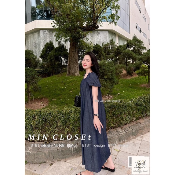 Váy BBD Denim Jean Chun Tay Bồng MIN • Melanie Boutique