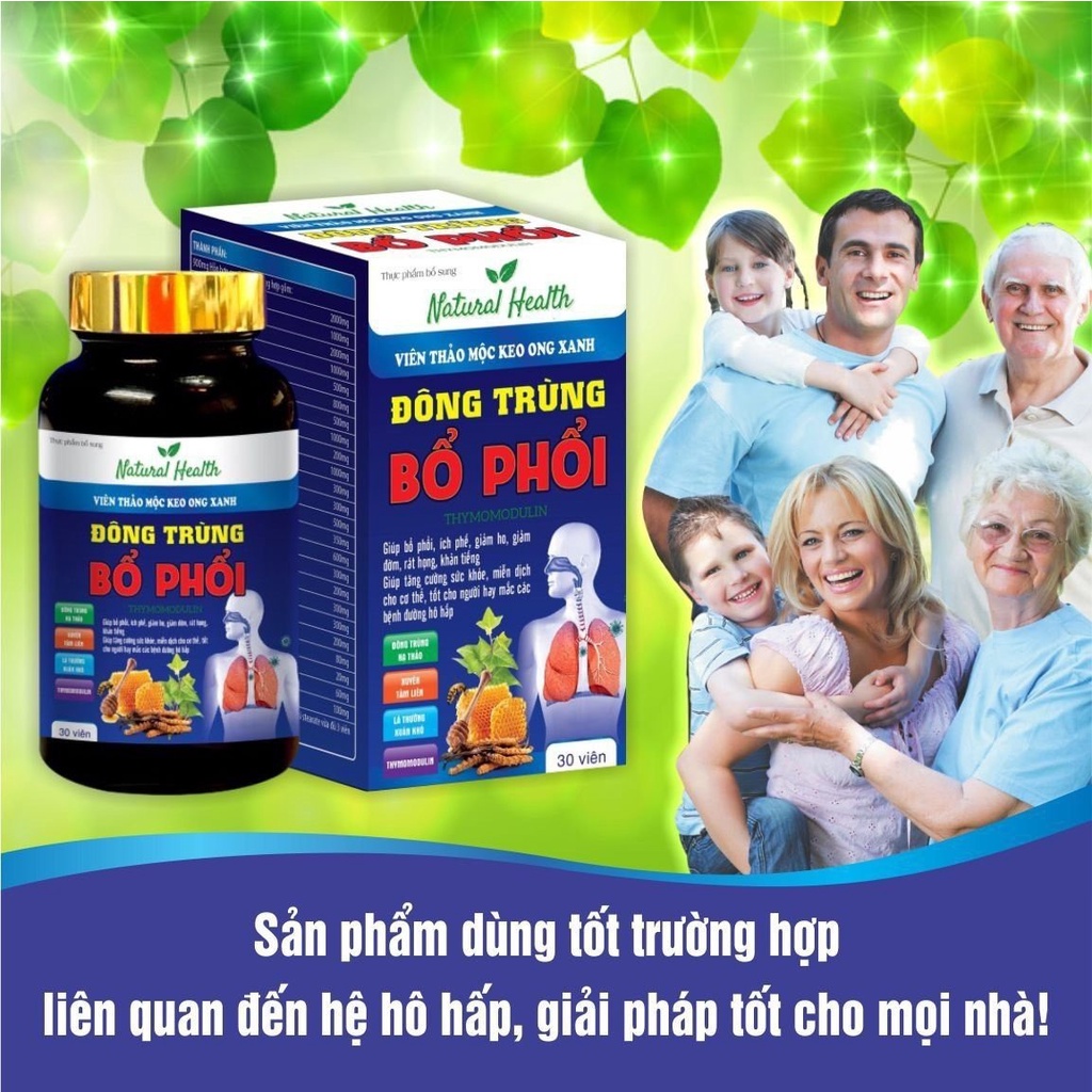 Combo 2 hộp - Viên Uống Thảo Mộc Keo Ong Xanh Đông Trùng Bổ Phổi Giúp Bổ Phổi, Ích Phế, Giảm Ho, Giảm Đờm, Rát Họng