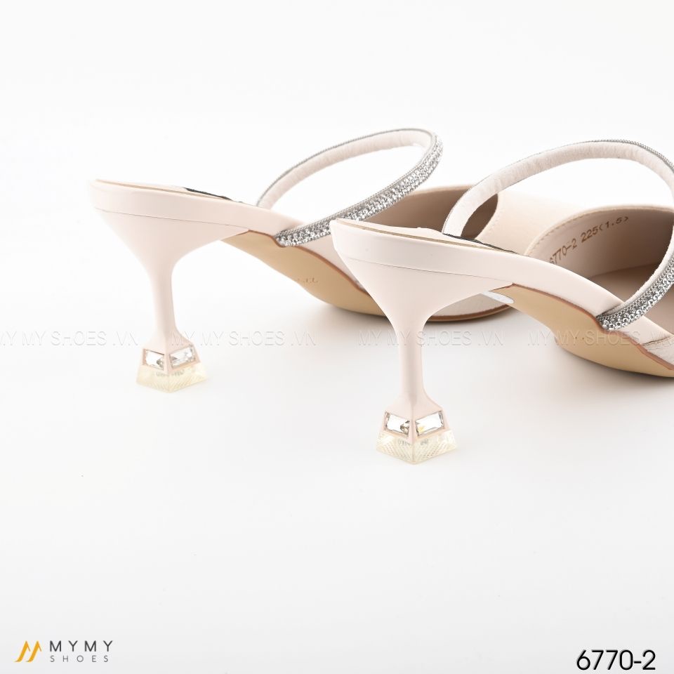 Giày cao gót nữ Mymy shoes Guốc da lì dập vân mũi nhọn dây đá gót 7p 6770-2