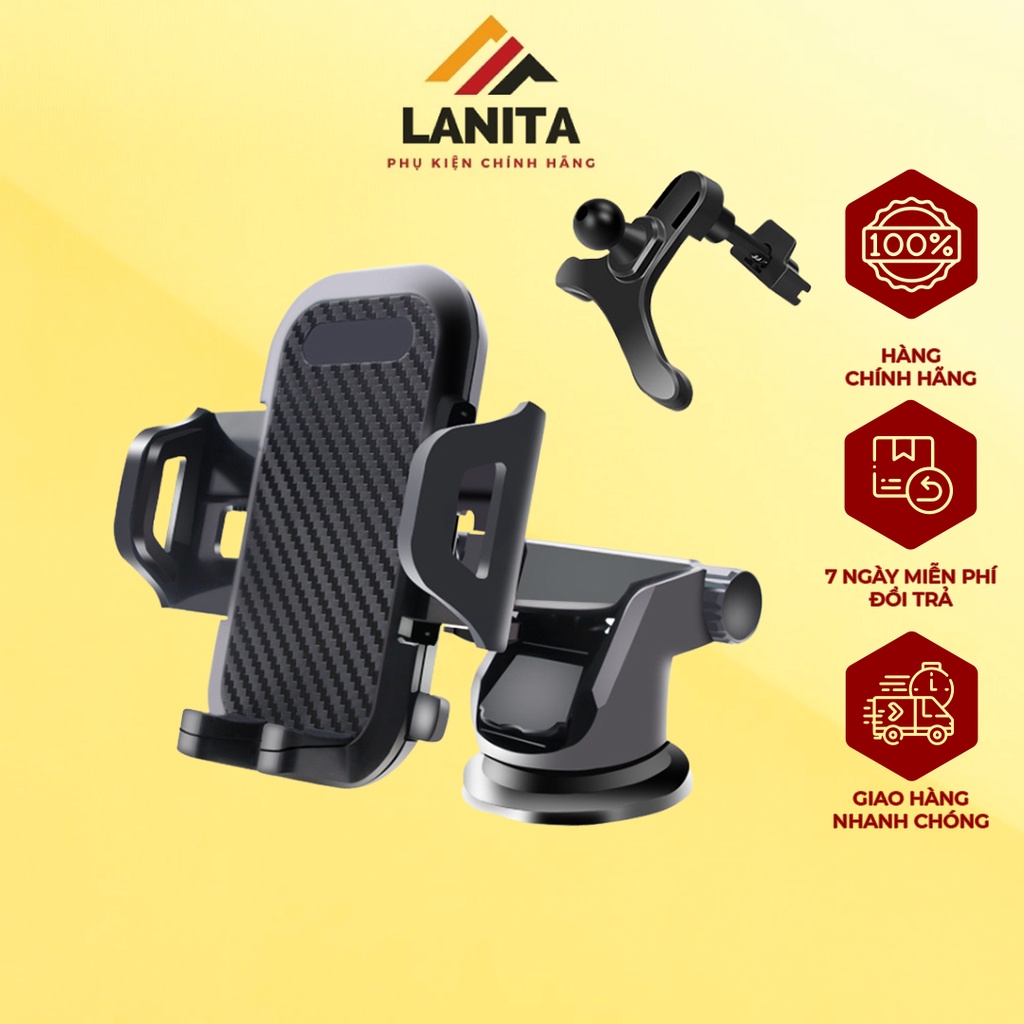 Giá đỡ điện thoại trên ô tô LANITA nhựa ABS hút chân không gắn taplo ô tô và cửa gió điều hòa