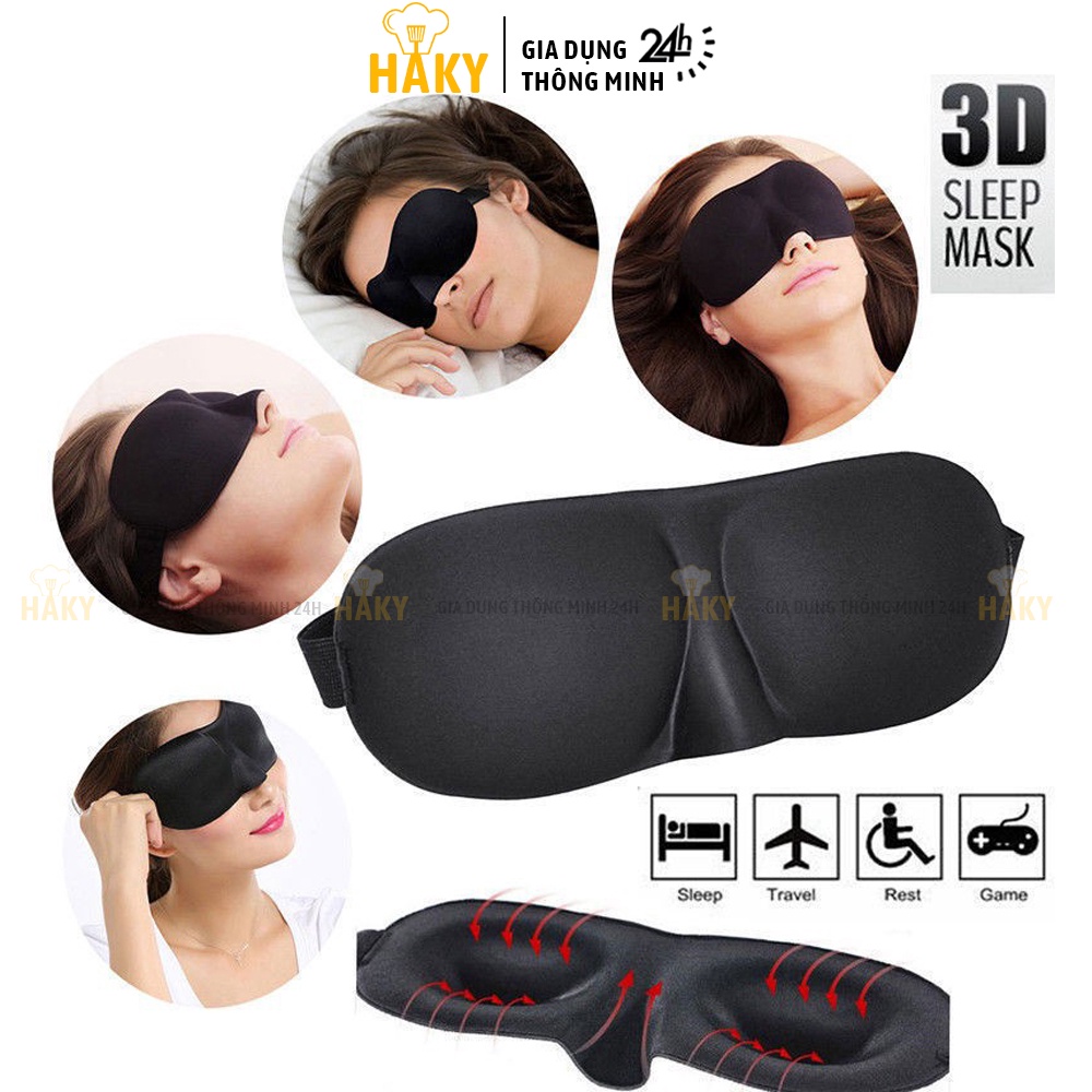 Bịt mắt ngủ 3D thoáng khí, mềm mại, thư giãn mắt, chống chói mắt khi ngủ trưa văn phòng, trên ô tô, du lịch HAKY030