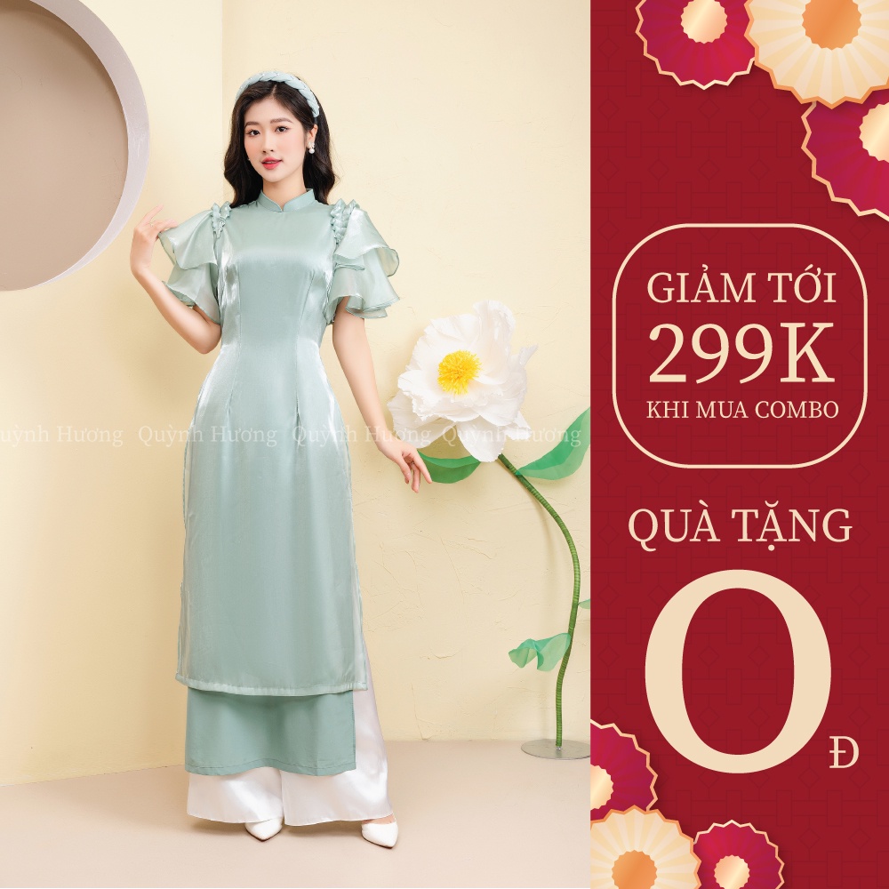 Áo dài voan tơ cánh tiên xanh mint By Quỳnh Hương