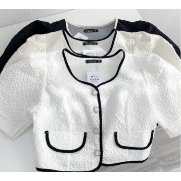 Set đồ nữ áo nút croptop phối viền tay ngắn kèm chân váy xòe chữ A dáng dài dáng dài tiểu thư thời trang L&A