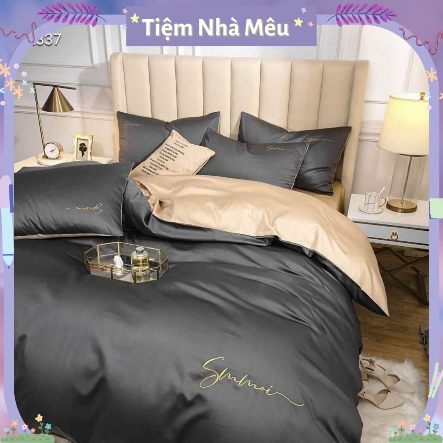 Bộ Vỏ Chăn Ga Gối Lụa 4 Món Tencel 40s Basic Màu Trơn Chữ Sumoi Bóng Siêu Mềm Mát Sang Trọng Fullsize Tiệm Nhà Mêu