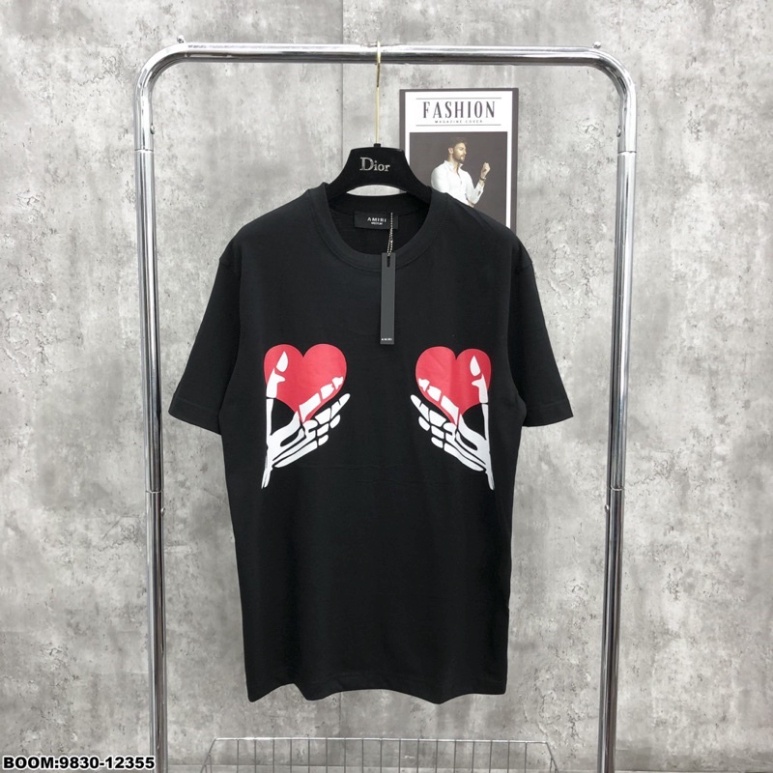 Áo phông nam nữ Premium Cotton Amiri in hình bộ xương thả tim đỏ hai mặt phong cách đường phố