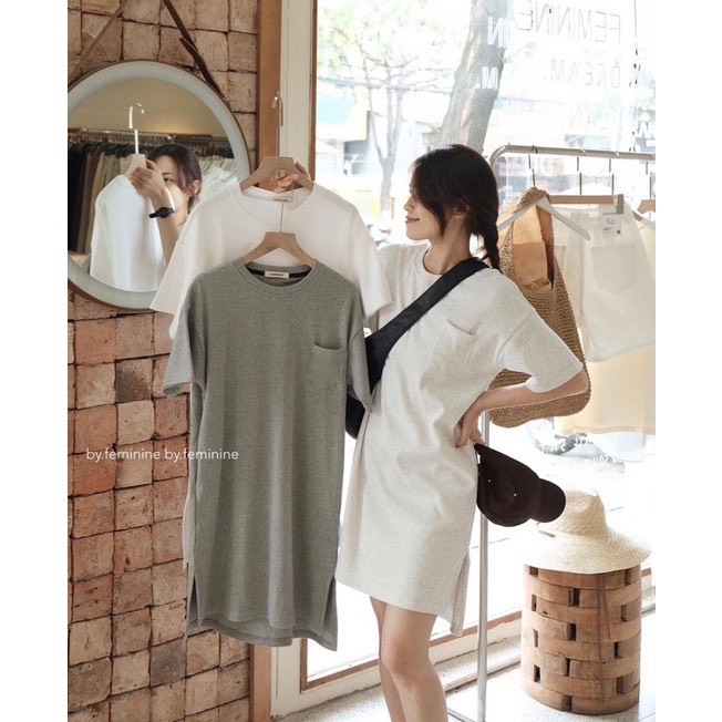 Đầm thun suông nữ VM Shop tay ngắn xẻ bên có túi thời trang ulzzang Hàn Quốc VDT00025