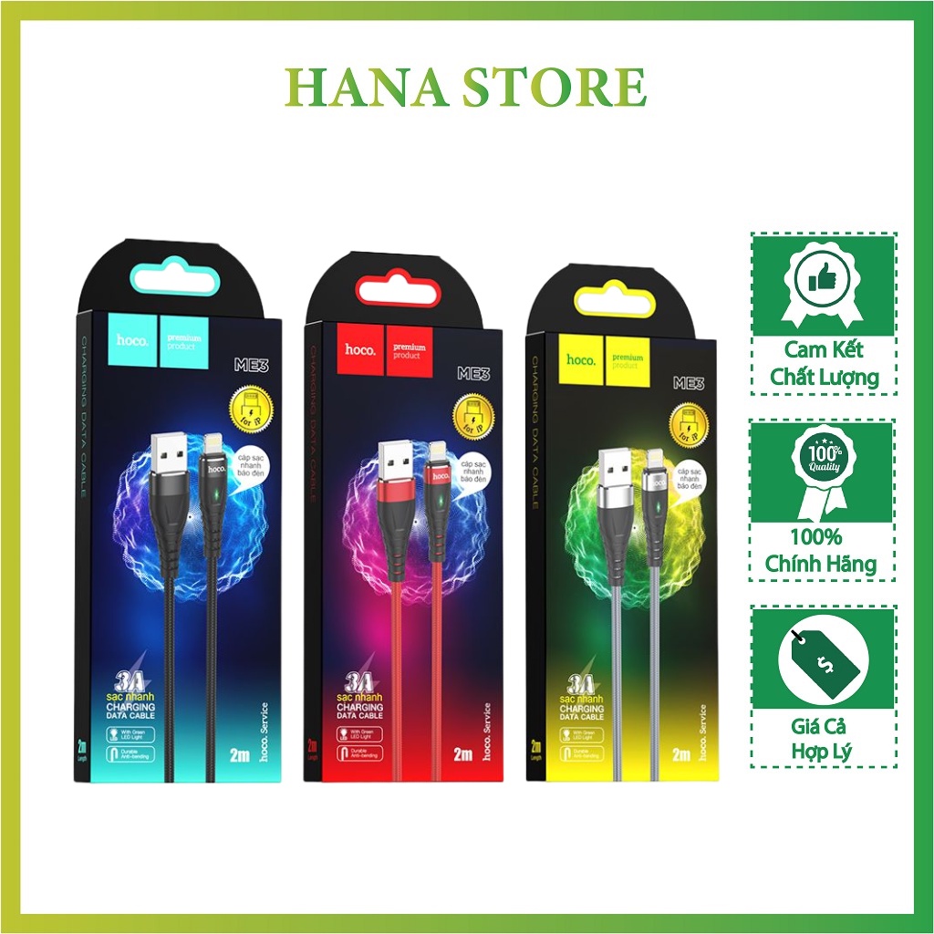 Cáp Sạc Dù Báo Đèn Hoco- Me3 Dài 2m Chất Liệu Hợp Kim-Hana store